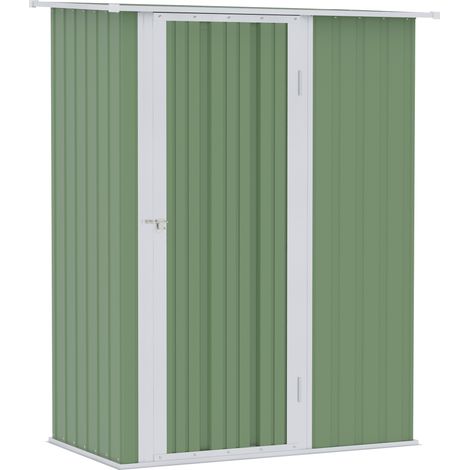 Metall-Gerätehaus mit Tür, Outdoor Gartenschuppen aus Stahl, Grün, 142 × 84 × 189 cm