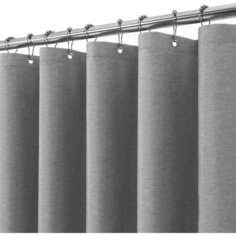 Rideau de Douche Lin avec Anneaux en Métal Imperméable Anti-Moisissures Polyester Tissu Rideau Salle de Bain Lourd pour Baignoire Cabine de Douche 152x214CM (Gris) (1/5)