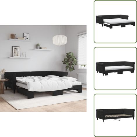 The Living Store Tagesbett Ausziehbar mit Matratzen Schwarz 100x200 cm Samt - Sofa - Schlafsofa - Gästebett - Tagesbett - Doppelbett (1/5)