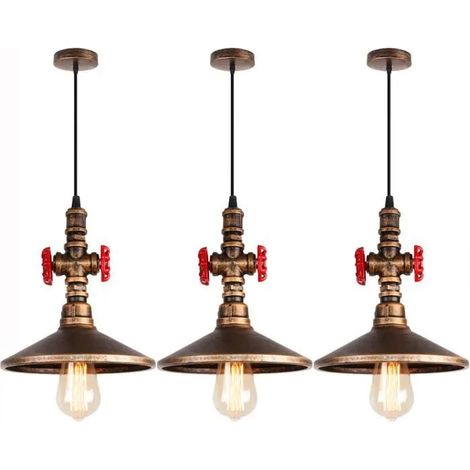 U-Do 3Pcs Lustre Suspension Créatif style Vintage Lampe en Fer Rouille Lustre Plafonnier de Qualité décoration Salon Cuisine (1/4)
