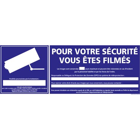 PANNEAU POUR VOTRE SECURITE VOUS ETES FILMES (G1179) - Adhésif - 210 x 75 mm