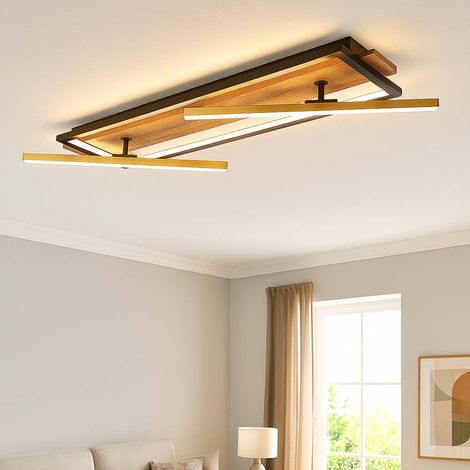 Lampada da soffitto a LED lampada da soffitto in legno lampada da soggiorno in ottone regolabile, metallo alluminio nero MDF, 32W 1550lm 3000K bianco caldo, L 81,5 cm