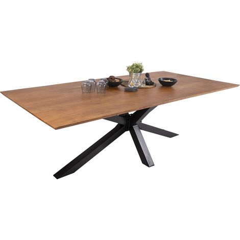 Esstisch 280x100cm Akazie massiv nussbaumfarben schweizer Kante Spider-Gestell ABBY (1/5)