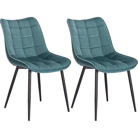 WOLTU Esszimmerstühle 2er Set Küchenstuhl Polsterstuhl Wohnzimmerstuhl Sessel mit Rückenlehne, Sitzfläche aus Samt, Metallbeine, Türkis (1/5)
