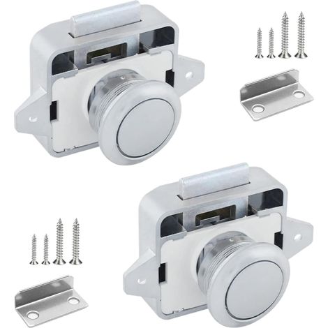 2 pezzi di serratura a pulsante per camper, in metallo, 14-16 mm, senza chiave, con viti, per armadietti, camper, yacht, cassetti, roulotte, guardaroba (1/5)