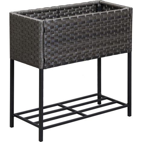 Jardinière surélevée polyrotin pieds étagère 70x30x72 cm marron jardin balcon terrasse