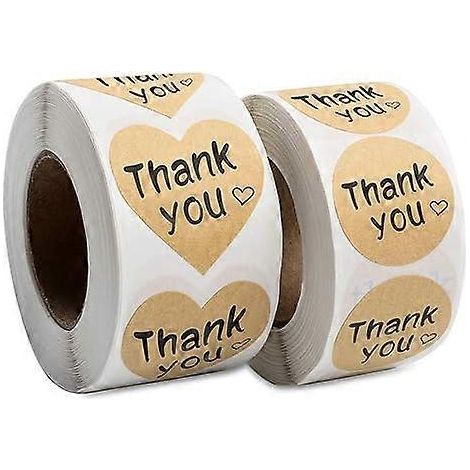 Rouleau de 500 étiquettes adhésives « Merci » en papier kraft avec cœurs noirs, idéales pour décorer les cadeaux de Noël, les mariages et les fêtes.