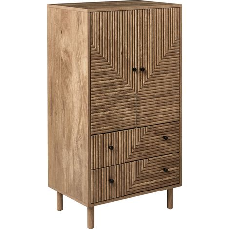 Mobile alto moderno con 2 cassetti, struttura in MDF, gambe in pino, marrone chiaro Ronge (1/5)