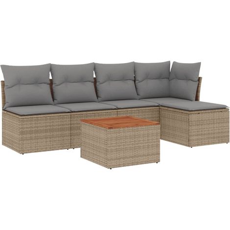 Set Divano da Giardino 6 pz Salotto da Giardino con Cuscini Beige in Polyrattan (1/5)