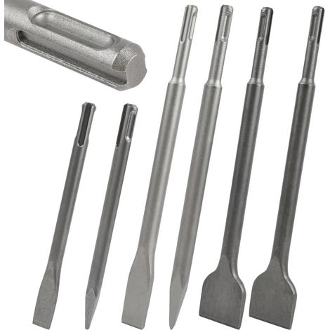 6PCS Burins SDS-Plus Poignée Ronde Burin SDS MAX Ciseaux à Béton Carrelage Pierre Maçonnerie 40CR Poignée Ronde Burin Plat SDS pour Perforateur Burineur, Accessoires pour Marteau Burineur (1/5)