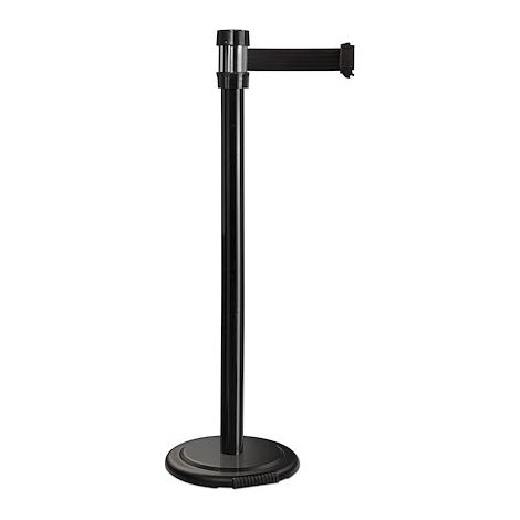 Poteau à sangle noir base nomade à roulettes avec sangle de 2 m, noire