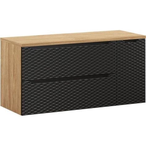 Set da bagno YOKA nero: mobile sottolavabo con cassetti e armadietto 120 cm + piano lavabo