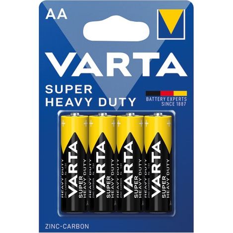 Varta – Pile saline AA R6 – Lot de 4 – Zinc Carbone – 1.5V – Longue durée pour appareils à faible consommation
