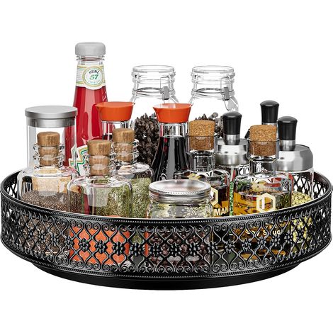 Lazy Susan Metal Turntable Organizer for Cabinet, Pantry, Kitchen, Countertop, Bathroom, Vanity, Refrigerator, Black (1/5)