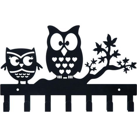 Porte-Clés Hibou Créatif en Fer Forgé - JINFGERNE - Décoration Murale Simple et Élégante - Noir (1/5)