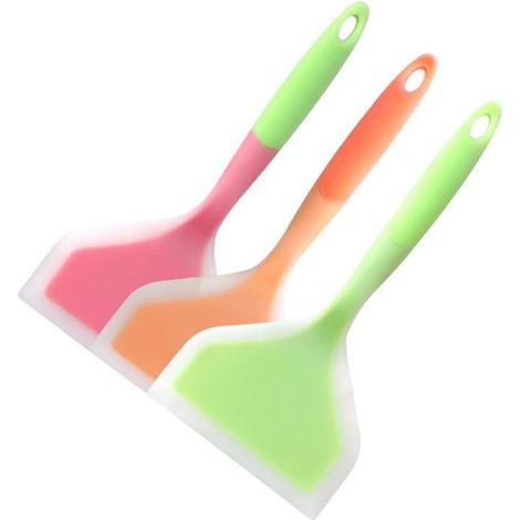 Lot de 2 larges spatules Tamagoyaki en silicone, spatule à poisson antiadhésive, large spatule flexible pour ustensiles de cuisine antiadhésifs, œufs et omelettes (couleurs aléatoires) (1/5)