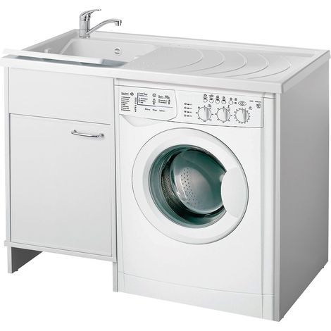 Couvre-Machine à Laver avec évier réversible 9008KAM en résine, Baignoire en PP résistant aux acides, intérieur/extérieur, Blanc, PVC, 109 x 60 x 89 (1/5)