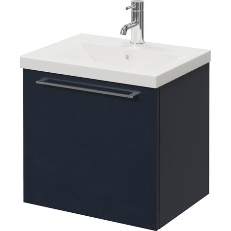 Napoli 390 Deep Blue 500mm Wall Mounted Single Drawer Vanity Unit with Glide Basin - 500mm - Chrome 320mm Handle