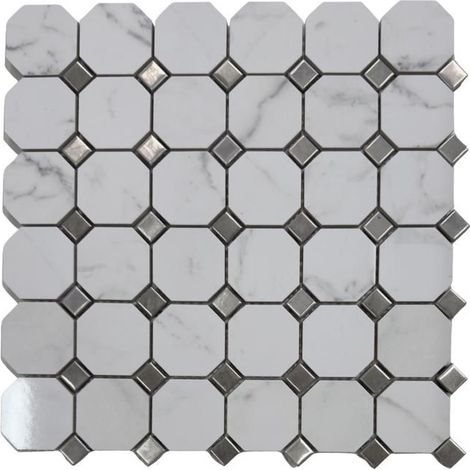 Mosaico murale - ALBEDO PIERRE - AL-3001 - Motivo ottagonale - Ceramica e metallo - 30,5x30,5x0,8 cm