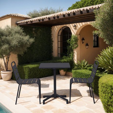Ensemble table de jardin carrée + 2 chaises en métal gris - BACA