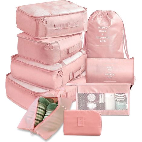 Set de 9 cubes de rangement légers avec sac à chaussures, trousse de toilette et sac à linge - Organisez vos essentiels de voyage facilement (1/5)