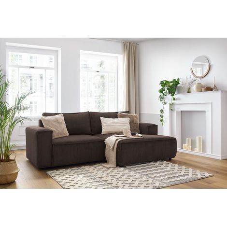 BOBOCHIC - Canapé d'angle fixe compact NIHAD velours côtelé Angle droit Marron (1/5)