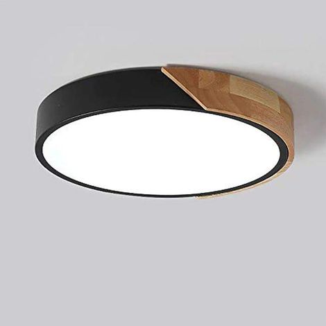 GOECO Plafonnier LED Moderne Rond en Bois Dimmable - Noir, 305cm, avec Télécommande - Idéal pour Salon Chambre Couloir et Salle à Manger (1/5)