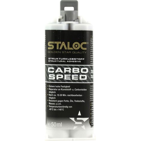 STALOC Carbo Speed 50ml schwarz, + Mischer, 2-Komponenten-Kleber, 2k Kunststoff-Kleber