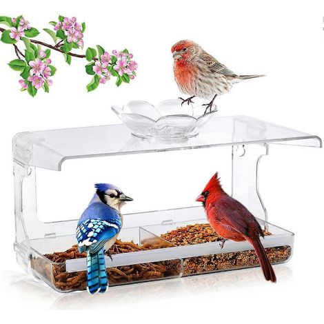 Mangeoire à oiseaux de fenêtre avec crochets auto-adhésifs non marquants, mangeoire transparente pour l'extérieur, nichoir transparent (1/5)