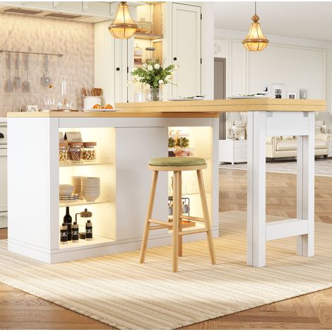 Kücheninsel-Esstisch 120x40x72 cm weiß MDF mit 360° Drehfunktion, ausziehbar, LED und Stauraum (1/5)