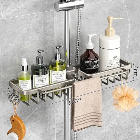 (3-Gris) Étagère de salle de bain sans perçage, en aluminium, à suspendre au mur. (1/5)