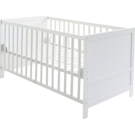 Lit Bébé Évolutif 70x140 - ROBA - Réglable en Hauteur - 3 Barreaux Amovibles - Coins de Transformation Inclus - Bois Blanc (1/4)