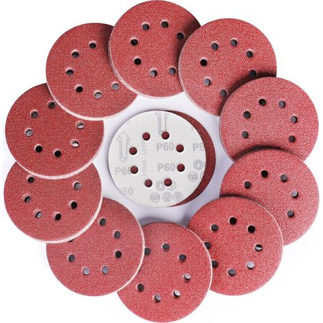 80 Pièces Rond Disques Abrasifs à Grain 60, 125 mm Disque de Ponçage à 8 Trous de Différentes Tailles Papier Poncer pour Ponceuse Excentrique (1/5)