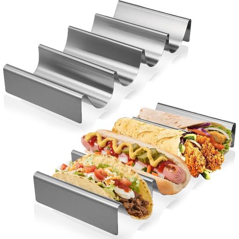 2 Supports à Tacos, Acier Inoxydable, 4 Fentes, Four, Hot-Dogs, Cuisine (1/5)