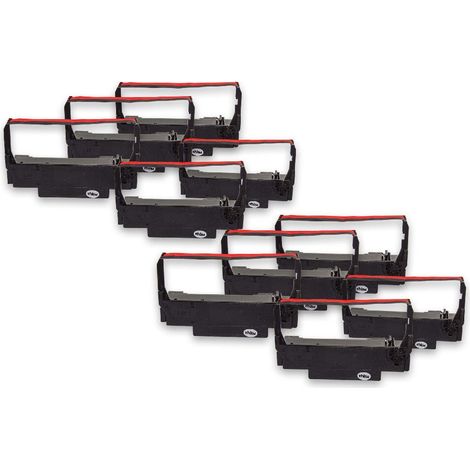 vhbw 10x Ribbon Cartridge compatible with Towa R 1, 1420 Dot Matrix, Receipt Printer - Black-Red Ink Ribbon