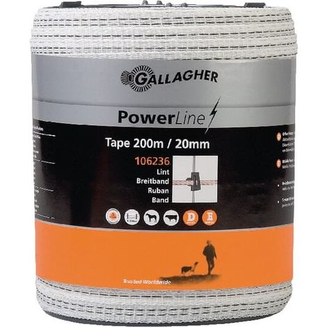 Ruban Gallagher blanc de 2 cm en bobine de 200 m pour les chevaux. (1/2)