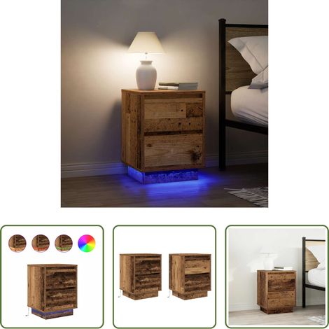 LED-Beleuchtung -  Nachttische mit LED-Leuchten 2 Stk. Altholz-Optik 38x34x50 cm (1/5)
