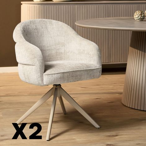 Chaise pivotante blanche à dossier structuré (lot de 2) CORTINA (1/5)