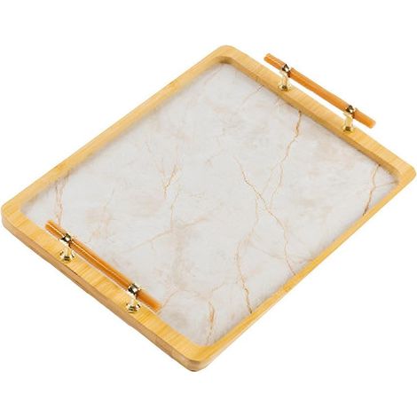 Plateau à thé en bambou avec base en pierre et plastique, imperméable, antidérapante et durable, blanc (1/5)