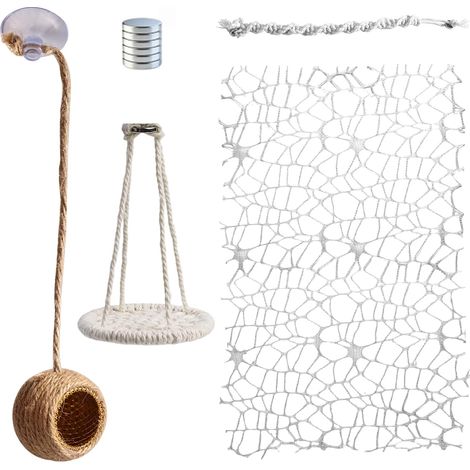 Lot de 17 accessoires d'araignées magnétiques pour terrarium avec balançoire d'escalade à suspendre, 6 filets et corde de chanvre avec aimants, cachette d'araignée pour araignées (1/5)