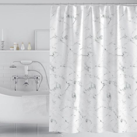 JSSEVN - Cortina de ducha de mármol blanco y gris, cortina de baño de poliéster grueso, impermeable y resistente al moho, 200x200 cm. (1/5)