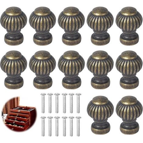 Allecta - Maniglie per cassetti in bronzo anticato, set di 12 pomelli per mobili con viti - Armadi, cassettiere, cucina (1/5)