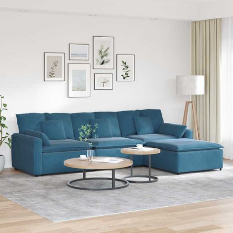 Modulares Sofa mit Fußhocker und Kissen Blau vidaXL (1/5)