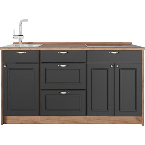 Cucine componibili piccole Fame-Line, Oro-antracite rustico, 150 cm, PL Rovere, Vicco (1/5)