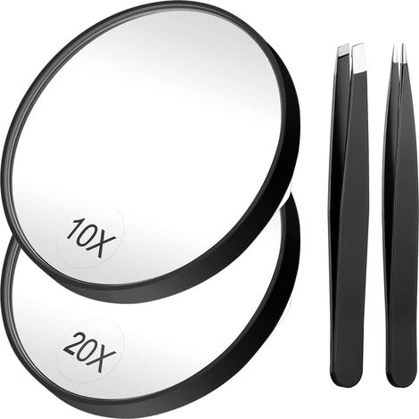 Miroir Grossissant 20X + 10X avec 2 Ventouses. Miroir de Voyage Grossissant avec Pincettes. (1/5)