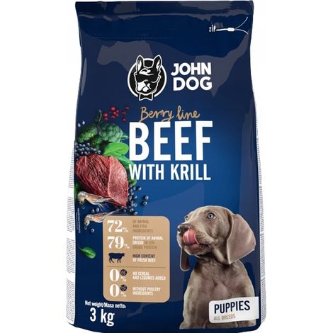 Alimento seco para cachorros de carne de res con krill para perros John Dog 3 kg