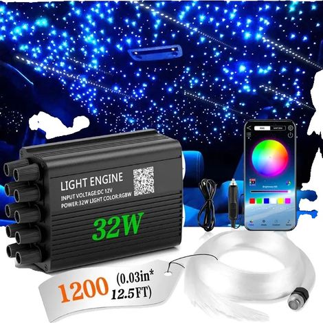 Luci a fibra ottica per soffitto auto, modalità RGBW, controllo Bluetooth, Meteor-a, cavo in fibra ottica da 4 m (1/2)