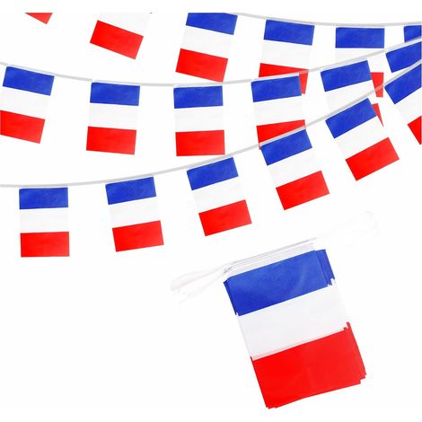 Guirlande Drapeau - 30 Fanions - Polyester - Décoration Extérieure - Fête Nationale Sport - 10m (1/5)