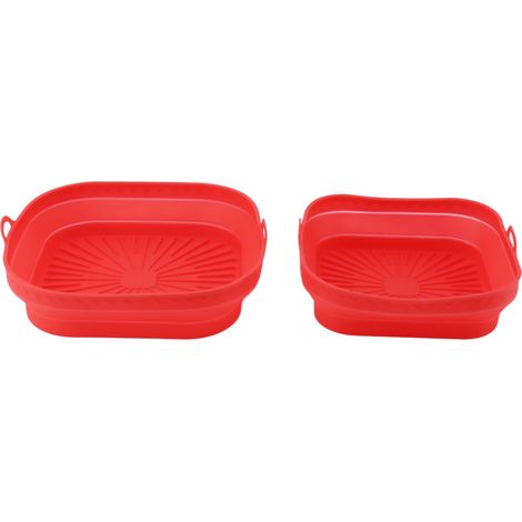 2-teilige, wiederverwendbare Silikon-Backmatte, faltbare quadratische Bratpfanne für Backofen, Kuchen, Brot und Fleisch, Rot (1/5)