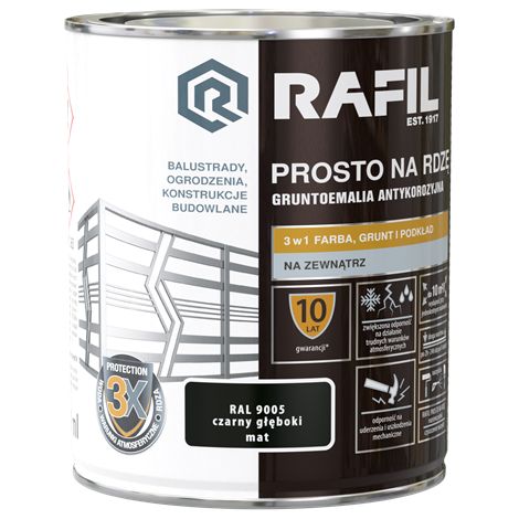 Rafil Prosto para óxido, negro mate intenso, RAL9005, 0,75 l (1/2)